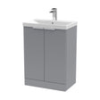 [BFFF225D] Tixall Fluted 2 Door Floor Standing Vanity Unit with Thin Edge Basin, Satin Grey, 600mm - Cutout