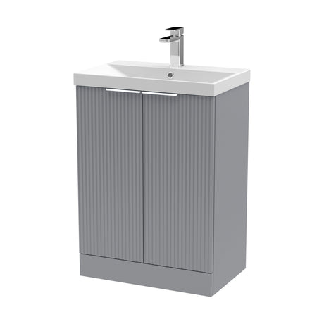 [BFFF225D] Tixall Fluted 2 Door Floor Standing Vanity Unit with Thin Edge Basin, Satin Grey, 600mm - Cutout