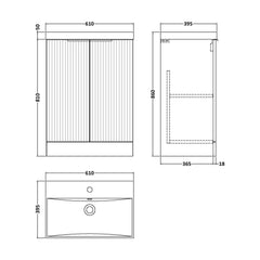 [BFFF225D] Tixall Floor Standing Vanity Basin Unit with 1 Tap Hole Thin-Edge Ceramic Basin, Choice of Size and Colour - Technical Drawing