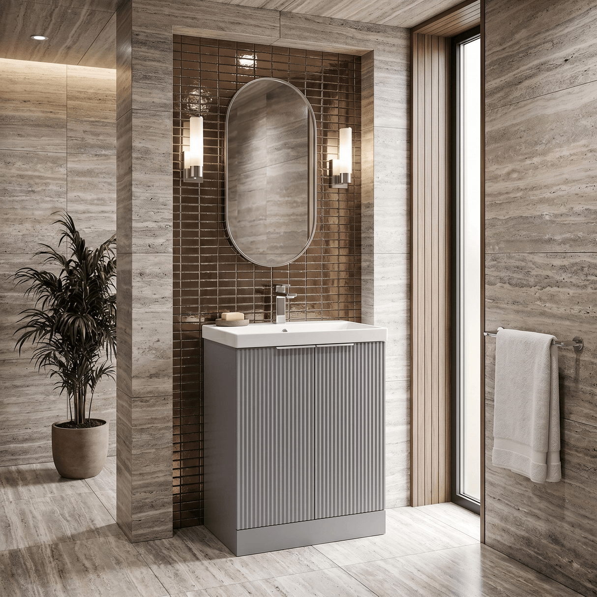[BFFF225D] Tixall Floor Standing Vanity Basin Unit with 1 Tap Hole Thin-Edge Ceramic Basin, Choice of Size and Colour