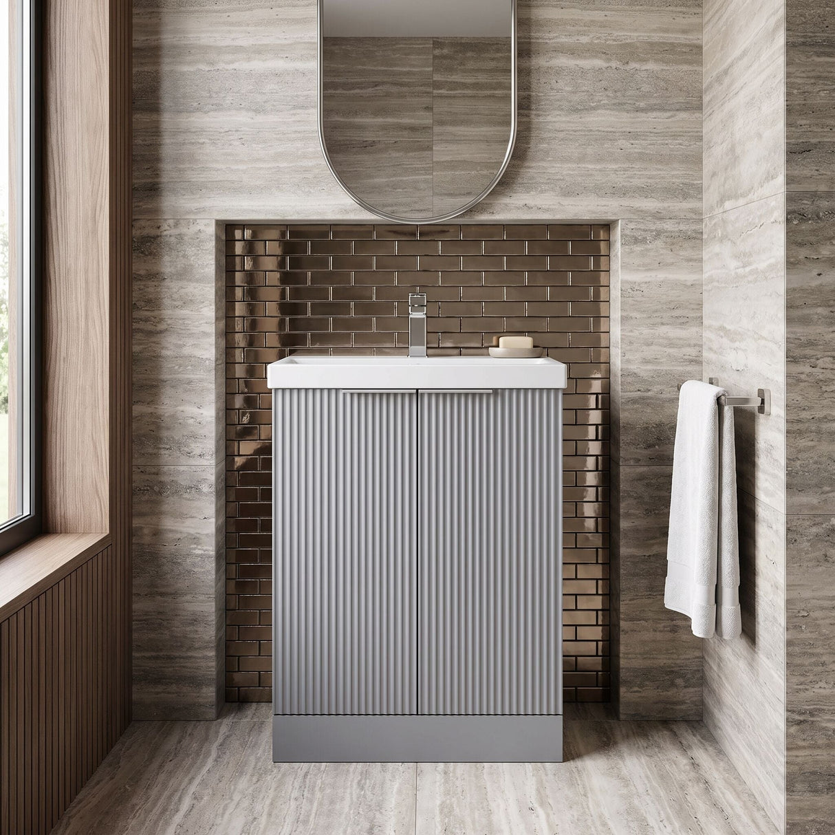 [BFFF225D] Tixall Floor Standing Vanity Basin Unit with 1 Tap Hole Thin-Edge Ceramic Basin, Choice of Size and Colour - Silo