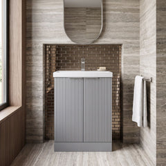[BFFF225D] Tixall Floor Standing Vanity Basin Unit with 1 Tap Hole Thin-Edge Ceramic Basin, Choice of Size and Colour - Silo