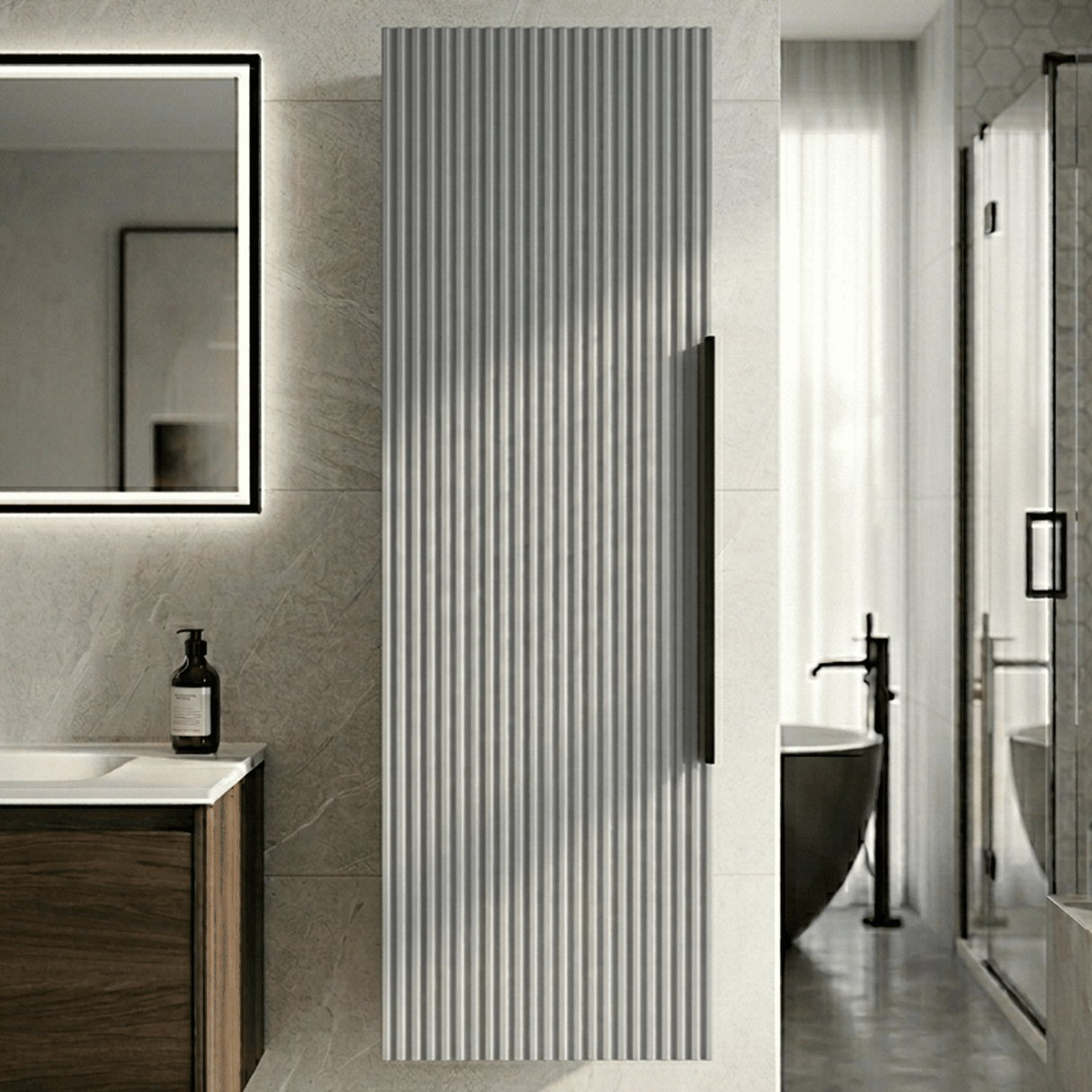 [BFFF262H225] Tixall Fluted Wall Hung Tall Bathroom Storage Unit, 400mm, Multiple Colours and Handle Options - Silo