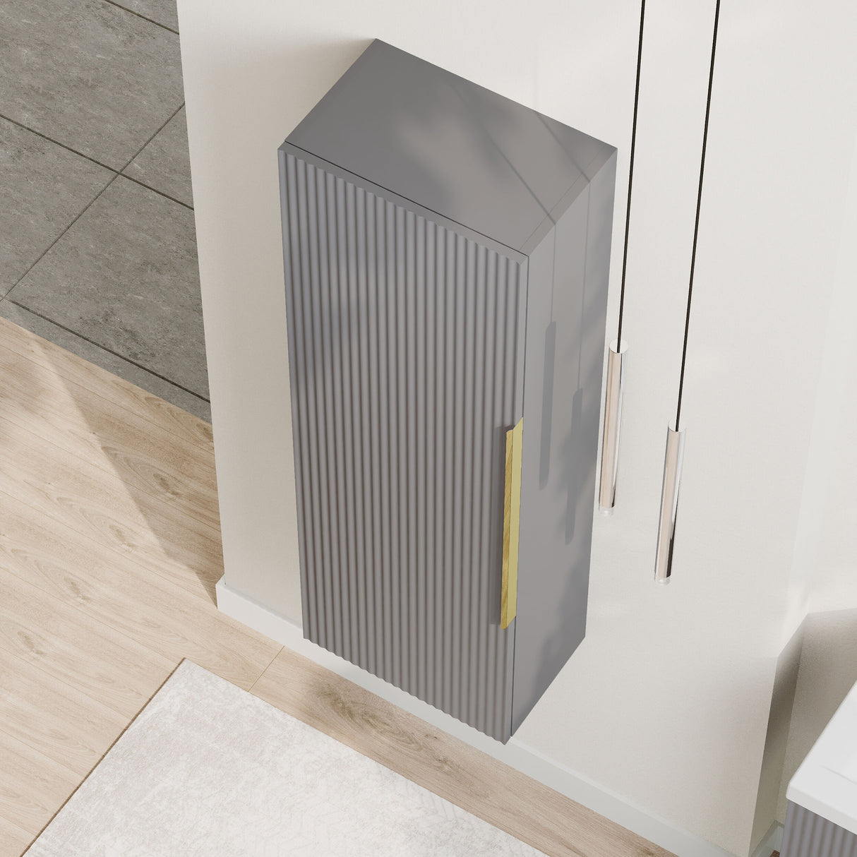 [BFFF262H325] Tixall Fluted Wall Hung Tall Bathroom Storage Unit, 400mm, Multiple Colours and Handle Options - Lifestyle 2