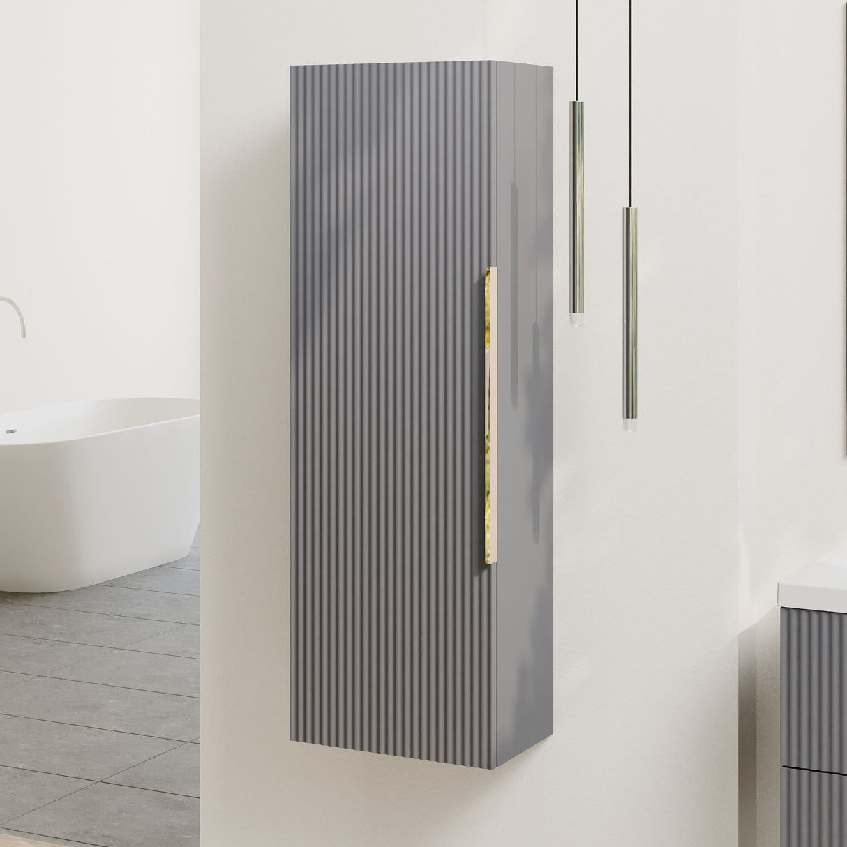 [BFFF262H325] Tixall Fluted Wall Hung Tall Bathroom Storage Unit, 400mm, Multiple Colours and Handle Options - Lifestyle 3