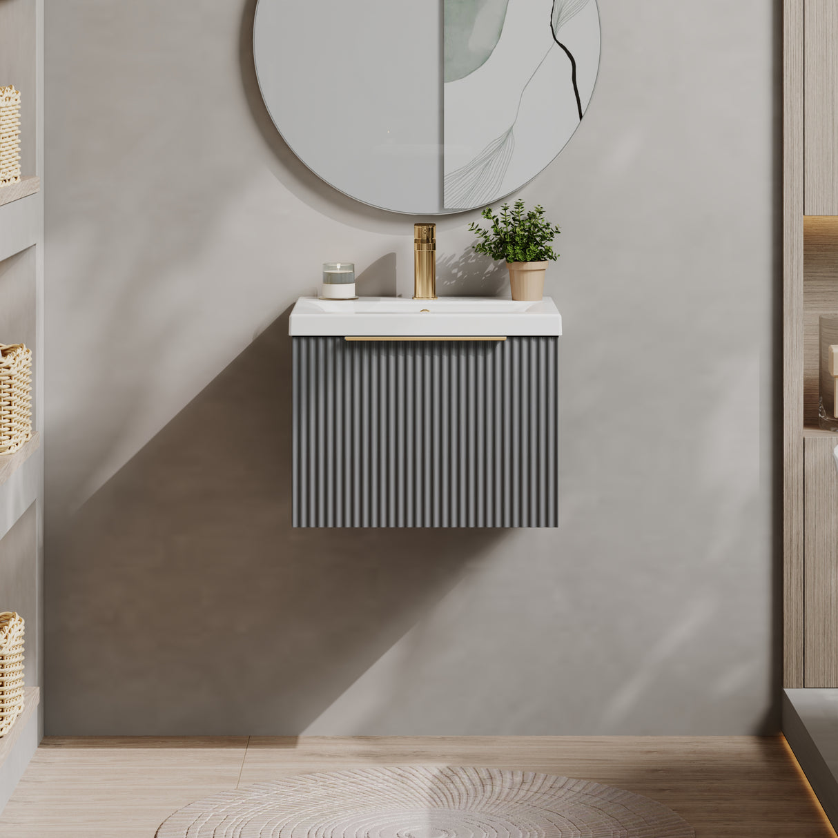Fluted Front Wall Hung Vanity Basin Unit with Choice of Size, Colour and Handle Options