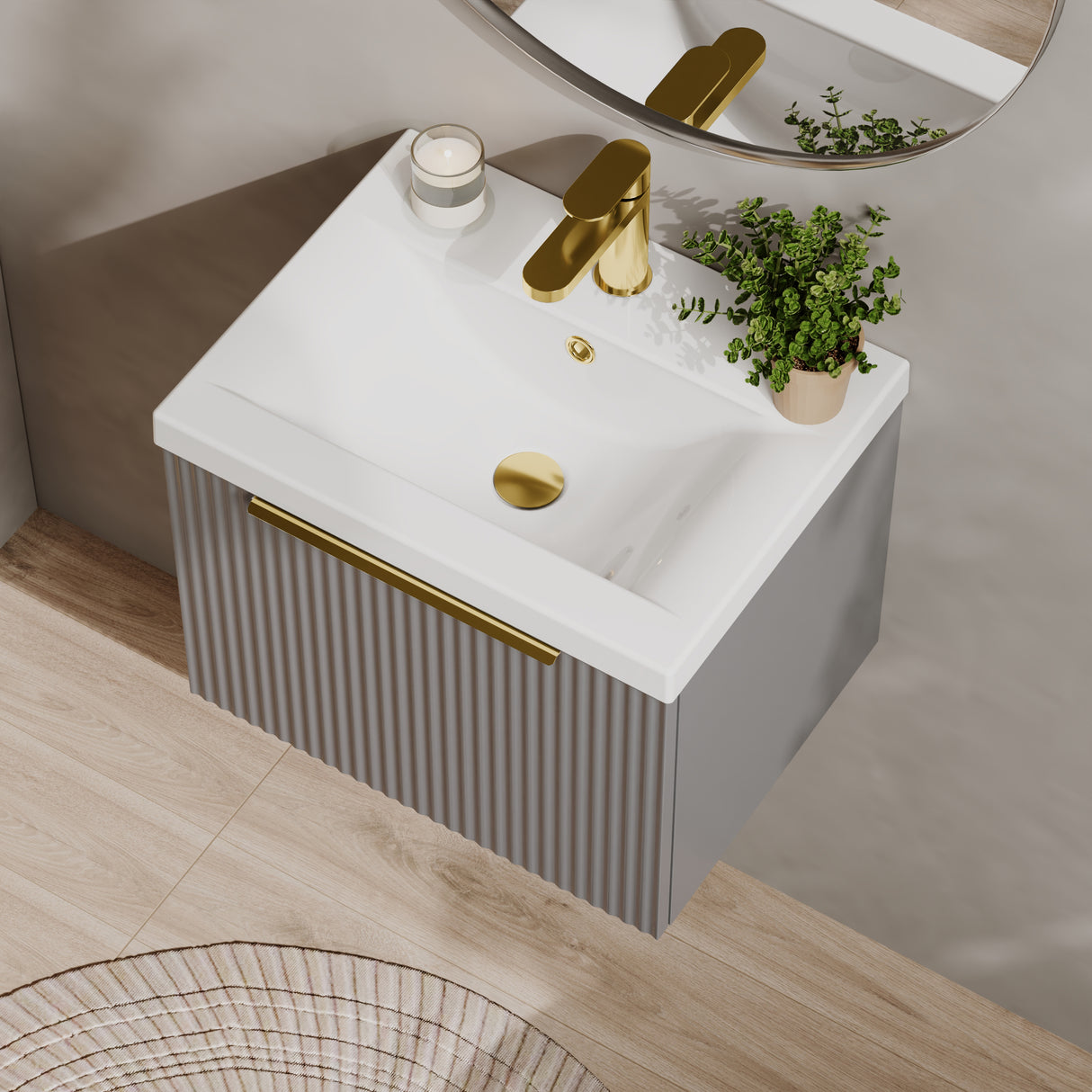 Fluted Front Wall Hung Vanity Basin Unit with Choice of Size, Colour and Handle Options