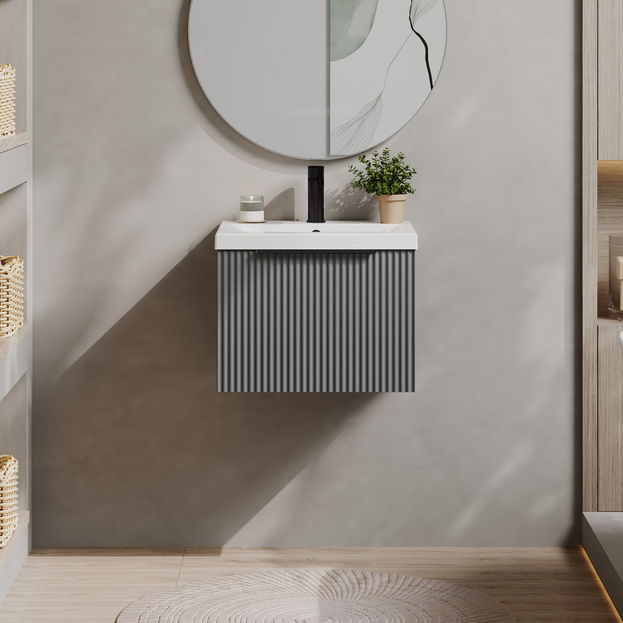 Fluted Front Wall Hung Vanity Basin Unit with Choice of Size, Colour and Handle Options