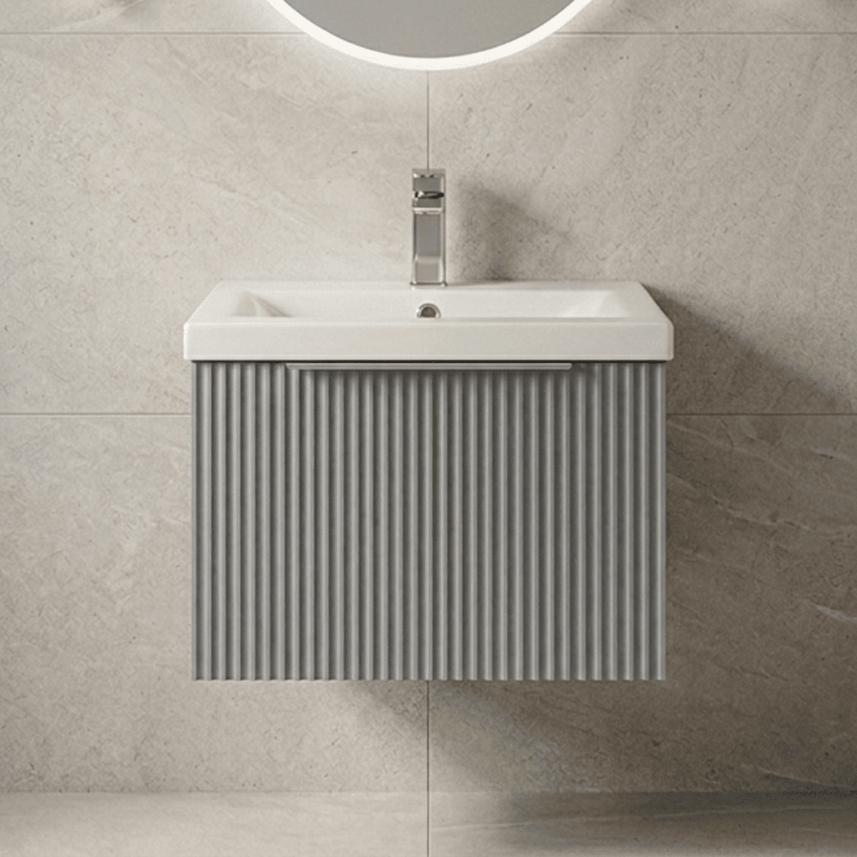 [BFFF291A] Tixall Fluted Front Wall Hung Vanity Basin Unit with Choice of Size, Colour and Handle Options - Silo