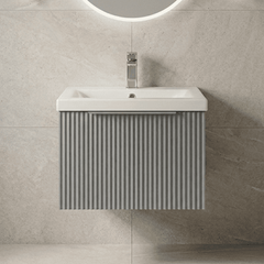 [BFFF291A] Tixall Fluted Front Wall Hung Vanity Basin Unit with Choice of Size, Colour and Handle Options - Silo