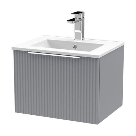 [BFFF291B] Tixall Fluted 1 Drawer Wall Hung Vanity Unit with Minimalist Basin, Satin Grey, 500mm - Cutout