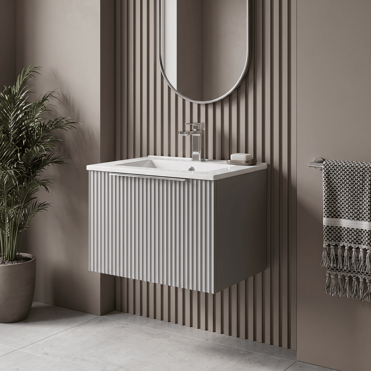 [BFFF291B] Tixall 1 Drawer Wall Hung Vanity Basin Unit with 1 Tap Hole Minimalist Ceramic Basin, Choice of Size and Colour