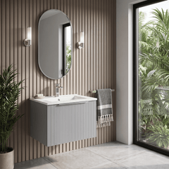 [BFFF291B] Tixall 1 Drawer Wall Hung Vanity Basin Unit with 1 Tap Hole Minimalist Ceramic Basin, Choice of Size and Colour
