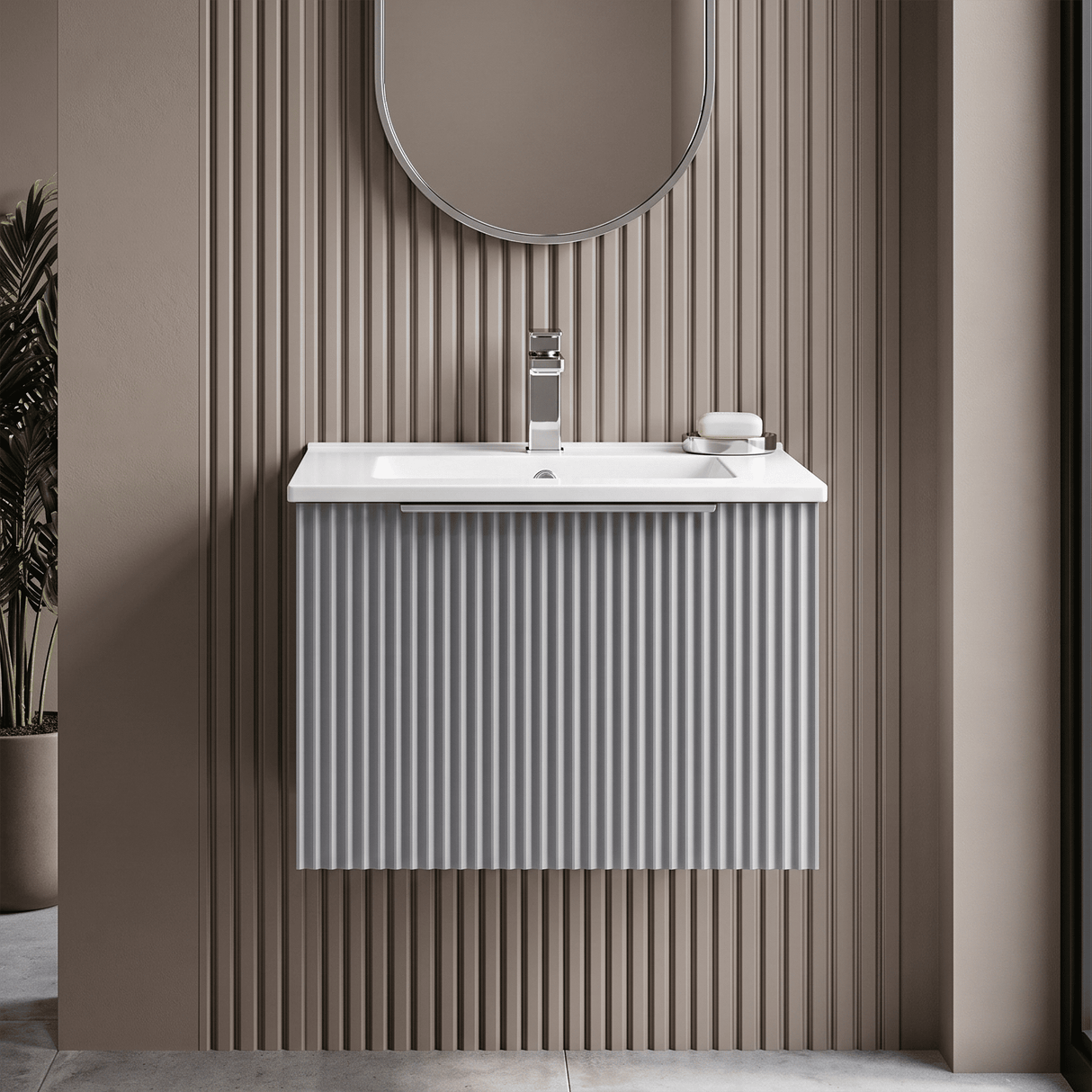 [BFFF291B] Tixall 1 Drawer Wall Hung Vanity Basin Unit with 1 Tap Hole Minimalist Ceramic Basin, Choice of Size and Colour - Silo