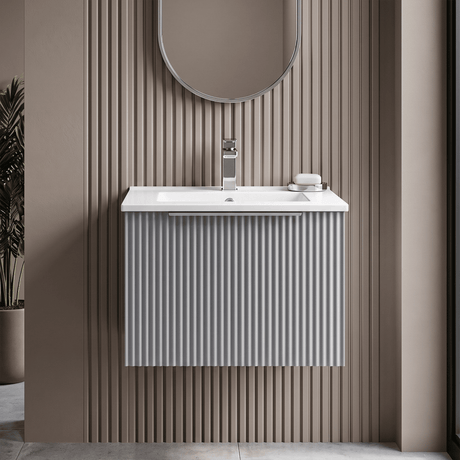[BFFF291B] Tixall 1 Drawer Wall Hung Vanity Basin Unit with 1 Tap Hole Minimalist Ceramic Basin, Choice of Size and Colour - Silo
