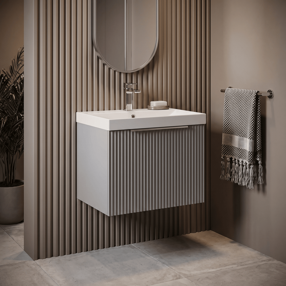 [BFFF291D] Tixall 1 Drawer Wall Hung Vanity Basin Unit with 1 Tap Hole Thin-Edge Ceramic Basin, Choice of Size and Colour