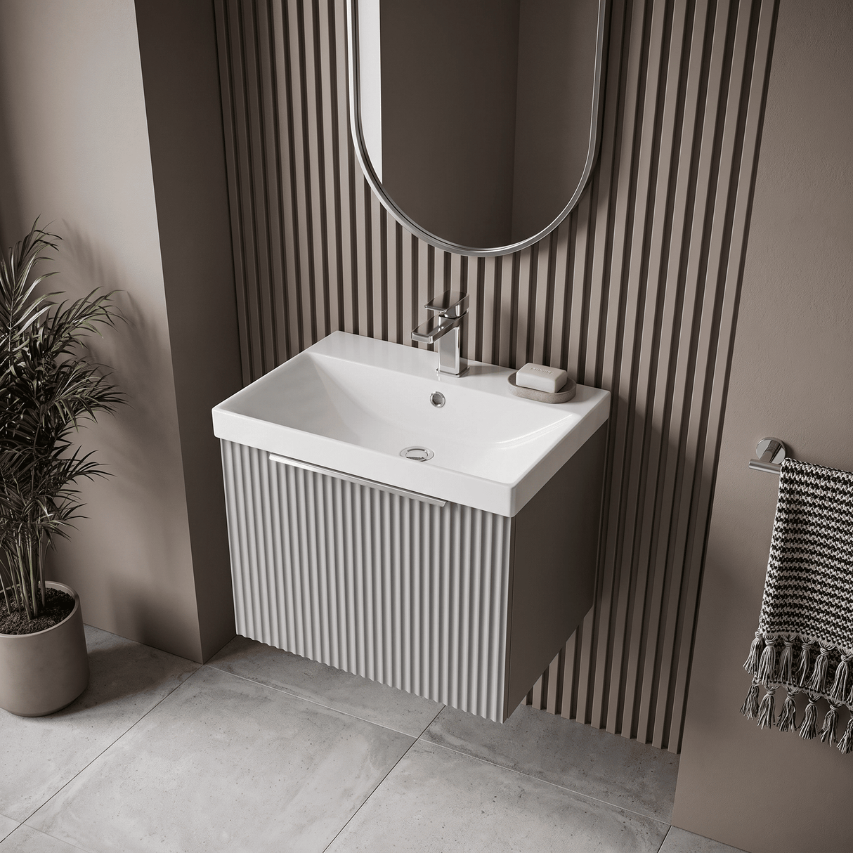 [BFFF291D] Tixall 1 Drawer Wall Hung Vanity Basin Unit with 1 Tap Hole Thin-Edge Ceramic Basin, Choice of Size and Colour