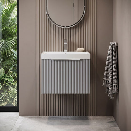 [BFFF291D] Tixall 1 Drawer Wall Hung Vanity Basin Unit with 1 Tap Hole Thin-Edge Ceramic Basin, Choice of Size and Colour - Silo