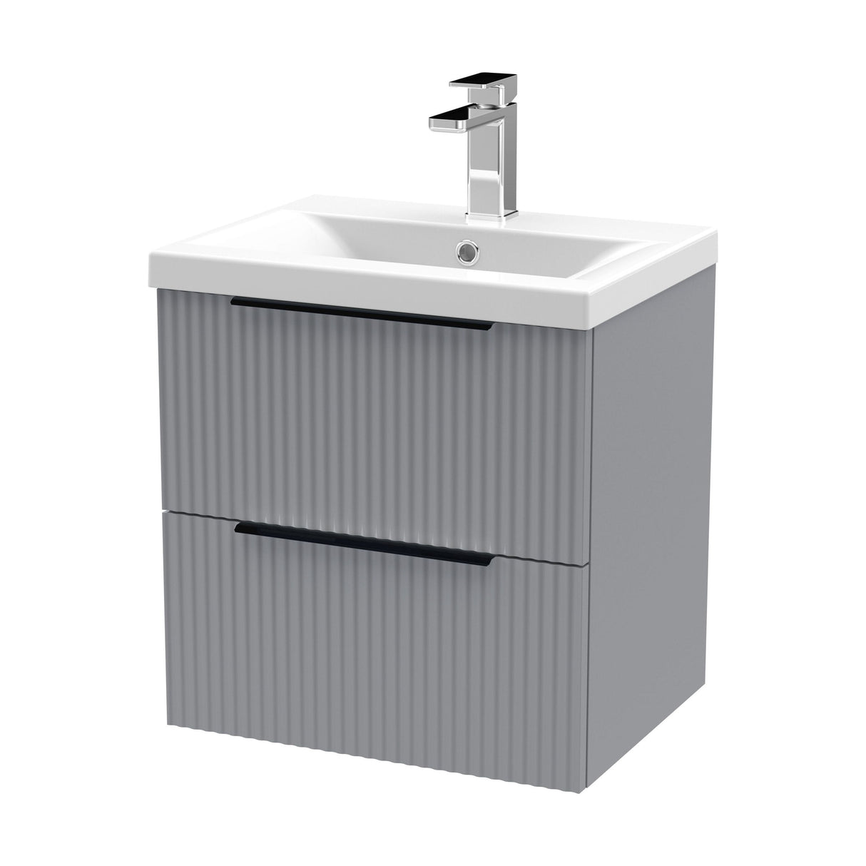 [BFFF292AH225] Tixall Fluted Front Wall Hung Vanity Basin Unit with Choice of Size, Colour and Handle Options - Cutout