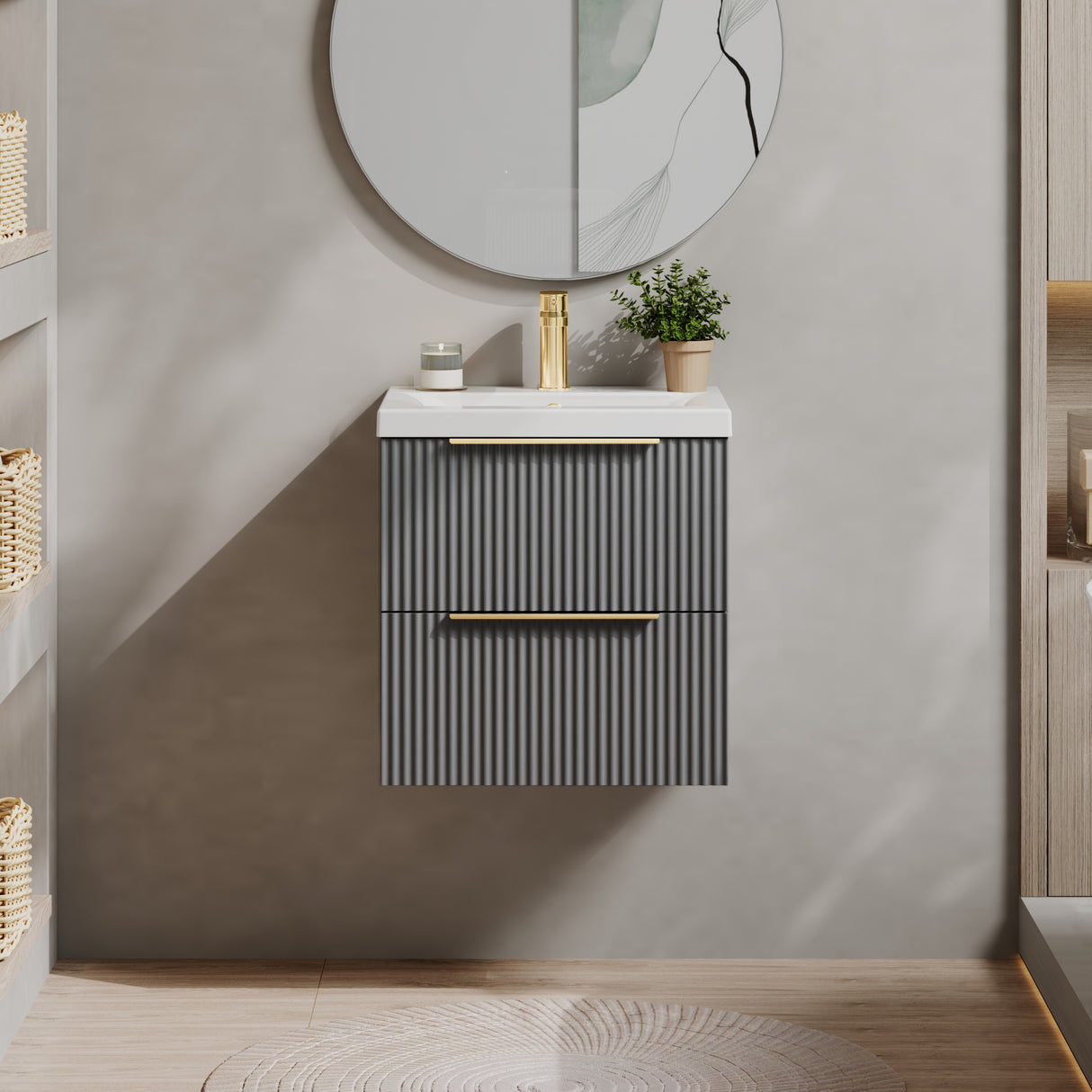 Fluted Front Wall Hung Vanity Basin Unit with Choice of Size, Colour and Handle Options