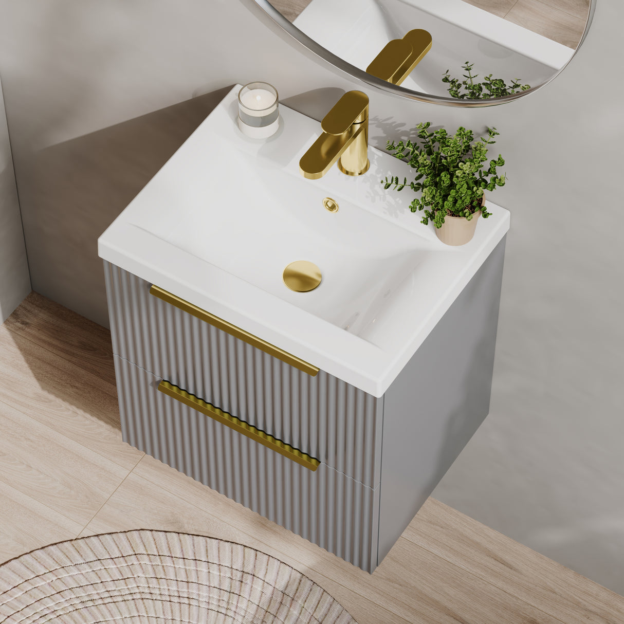 Fluted Front Wall Hung Vanity Basin Unit with Choice of Size, Colour and Handle Options