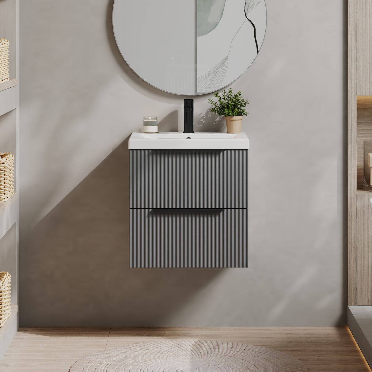 Fluted Front Wall Hung Vanity Basin Unit with Choice of Size, Colour and Handle Options