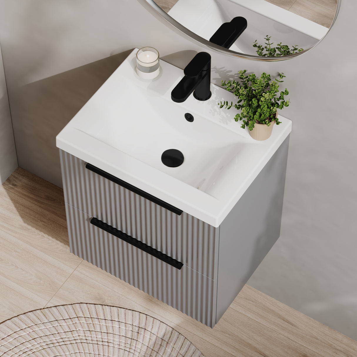 Fluted Front Wall Hung Vanity Basin Unit with Choice of Size, Colour and Handle Options