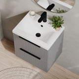Fluted Front Wall Hung Vanity Basin Unit with Choice of Size, Colour and Handle Options