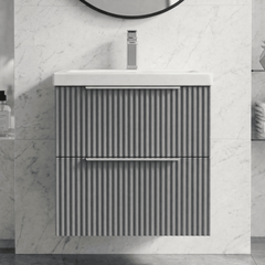[BFFF292A] Tixall Fluted Front Wall Hung Vanity Basin Unit with Choice of Size, Colour and Handle Options - Silo