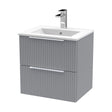 [BFFF292B] Tixall Fluted 2 Drawer Wall Hung Vanity Unit with Minimalist Basin, Satin Grey, 500mm - Cutout
