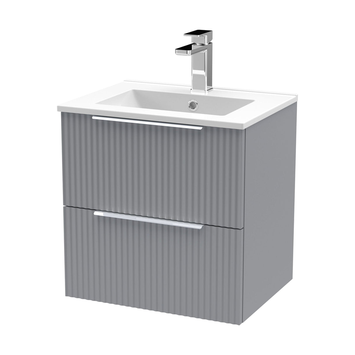 [BFFF292B] Tixall Fluted 2 Drawer Wall Hung Vanity Unit with Minimalist Basin - Choice of Size and Colour - Cutout