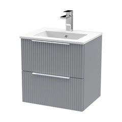 [BFFF292B] Tixall Fluted 2 Drawer Wall Hung Vanity Unit with Minimalist Basin - Choice of Size and Colour - Cutout