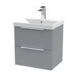 [BFFF292D] Tixall Fluted 2 Drawer Wall Hung Vanity Unit with Thin Edge Basin, Satin Grey, 500mm - Cutout