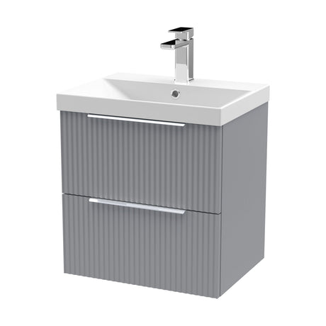 [BFFF292D] Tixall Fluted 2 Drawer Wall Hung Vanity Unit with Thin Edge Basin, Satin Grey, 500mm - Cutout