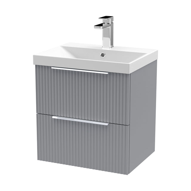 [BFFF292D] Tixall Fluted 2 Drawer Wall Hung Vanity Unit with Thin Edge Basin, Satin Grey, 500mm - Cutout