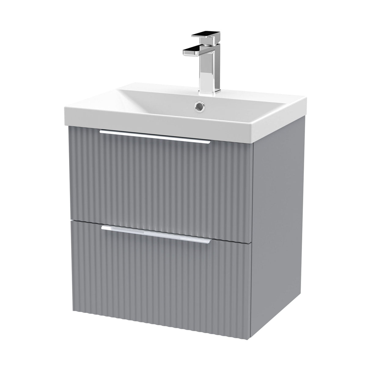 [BFFF292D] Tixall Fluted 2 Drawer Wall Hung Vanity Unit with Thin Edge Basin - Choice of Size and Colour - Cutout