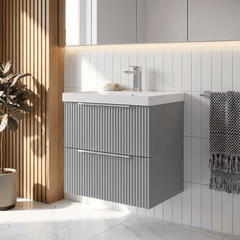 [BFFF292D] Tixall Fluted 2 Drawer Wall Hung Vanity Unit with Thin Edge Basin - Choice of Size and Colour