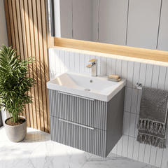 [BFFF292D] Tixall Fluted 2 Drawer Wall Hung Vanity Unit with Thin Edge Basin - Choice of Size and Colour