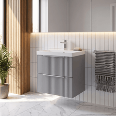[BFFF292D] Tixall Fluted 2 Drawer Wall Hung Vanity Unit with Thin Edge Basin - Choice of Size and Colour