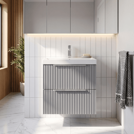 [BFFF292D] Tixall Fluted 2 Drawer Wall Hung Vanity Unit with Thin Edge Basin - Choice of Size and Colour - Silo