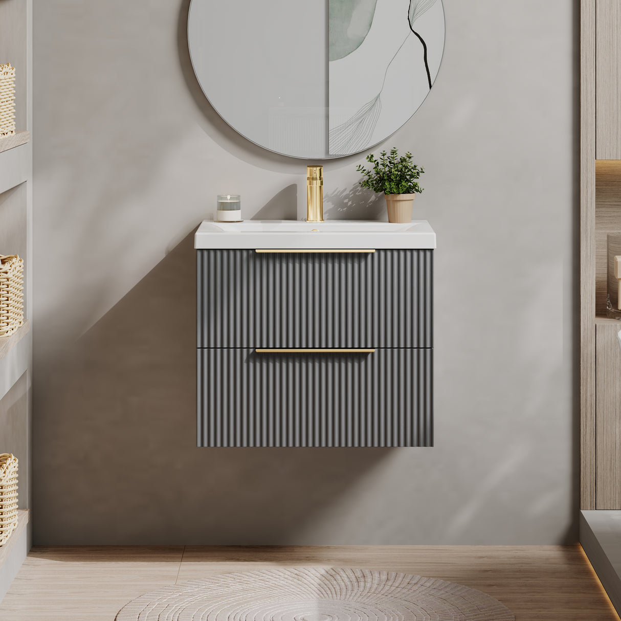 Fluted Front Wall Hung Vanity Basin Unit with Choice of Size, Colour and Handle Options