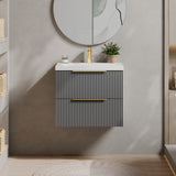 Fluted Front Wall Hung Vanity Basin Unit with Choice of Size, Colour and Handle Options