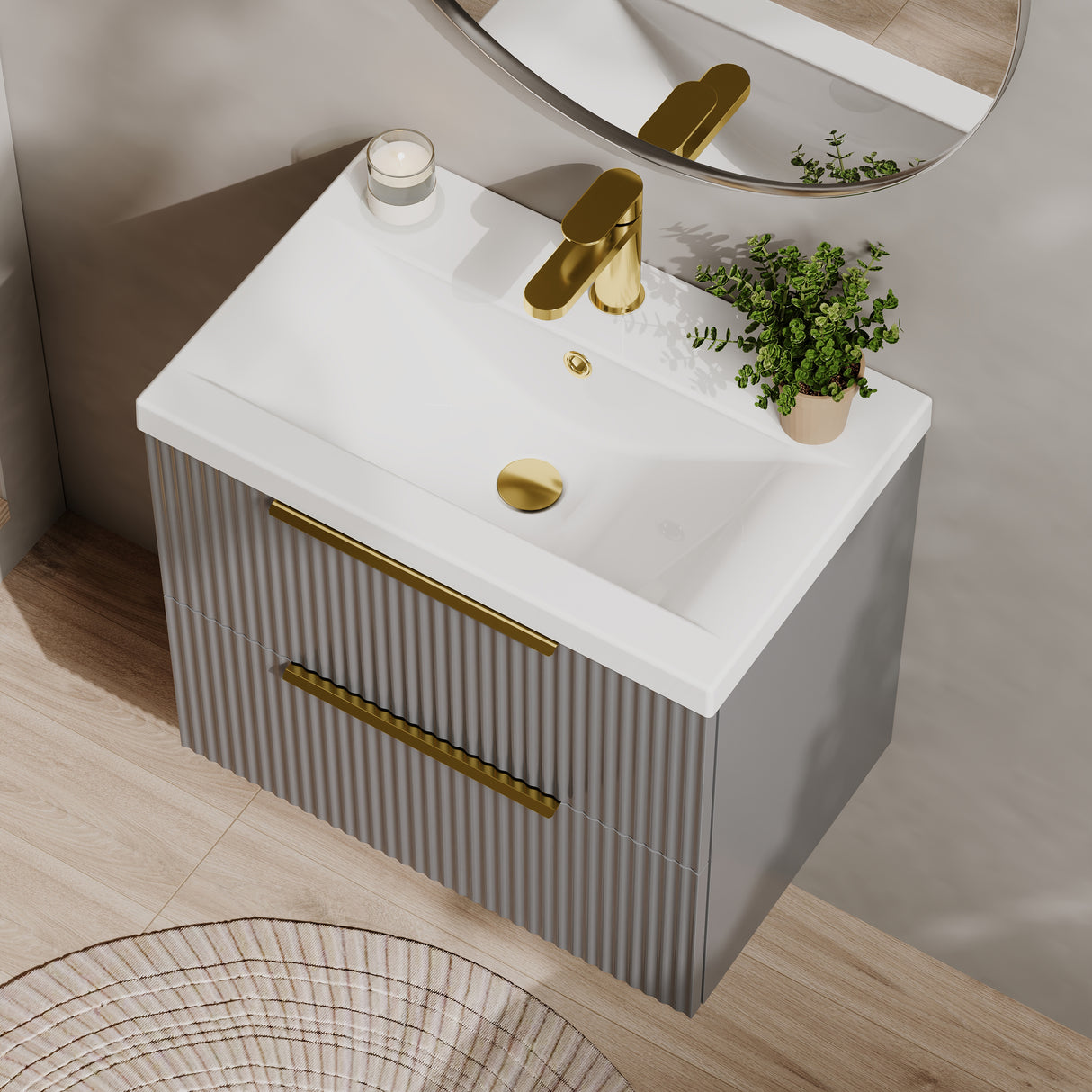 Fluted Front Wall Hung Vanity Basin Unit with Choice of Size, Colour and Handle Options