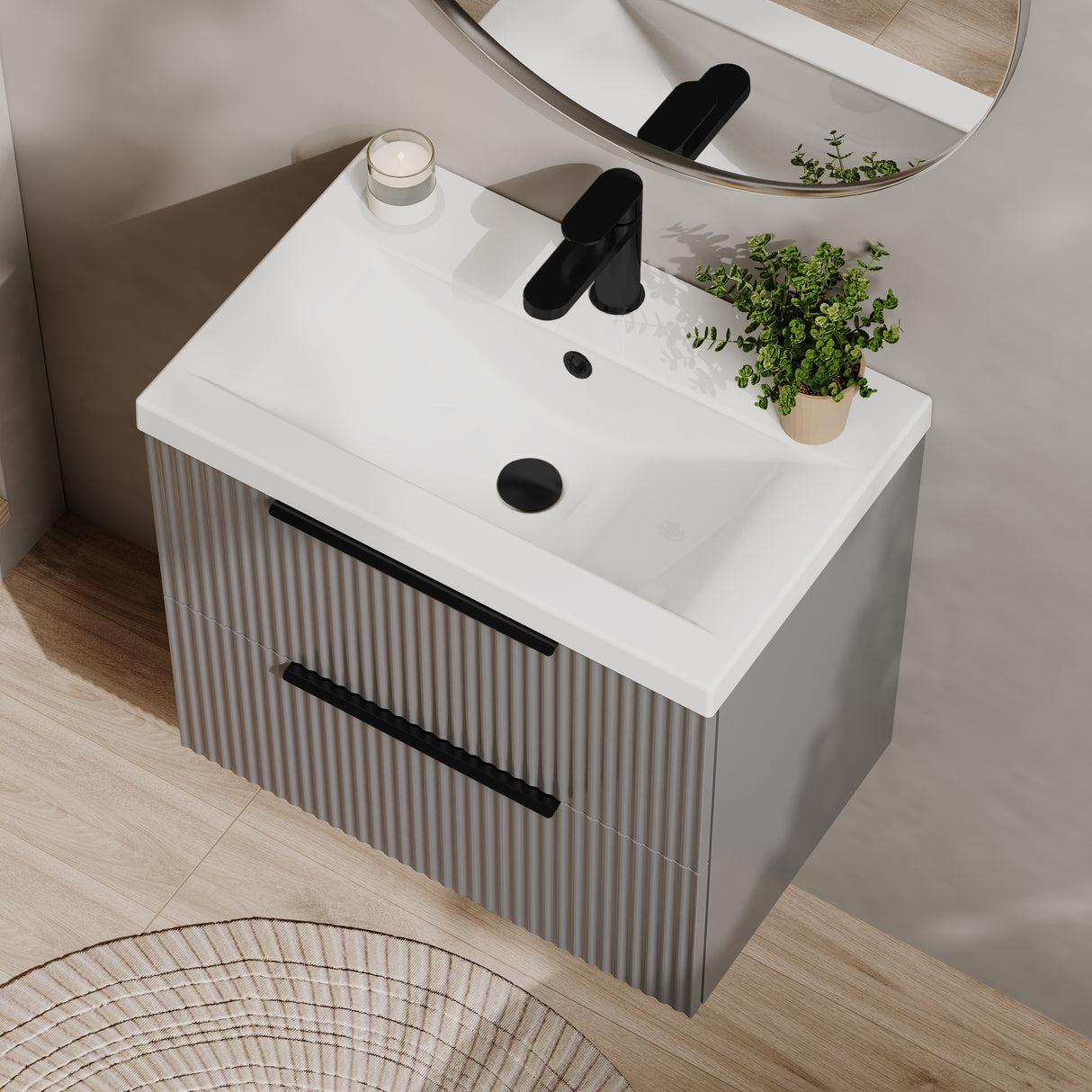 Fluted Front Wall Hung Vanity Basin Unit with Choice of Size, Colour and Handle Options