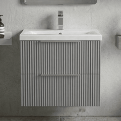[BFFF293A] Tixall Fluted Front Wall Hung Vanity Basin Unit with Choice of Size, Colour and Handle Options - Silo