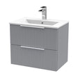 [BFFF293B] Tixall Fluted 2 Drawer Wall Hung Vanity Unit with Minimalist Basin, Satin Grey, 600mm - Cutout