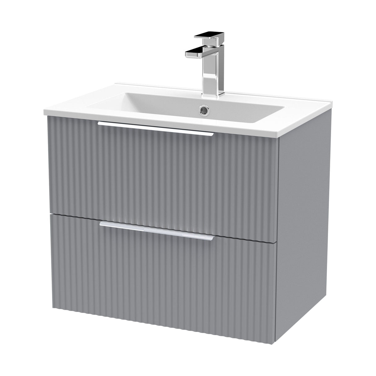 [BFFF293B] Tixall Fluted 2 Drawer Wall Hung Vanity Unit with Minimalist Basin - Choice of Size and Colour - Cutout