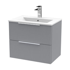 [BFFF293B] Tixall Fluted 2 Drawer Wall Hung Vanity Unit with Minimalist Basin - Choice of Size and Colour - Cutout