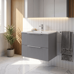[BFFF293B] Tixall Fluted 2 Drawer Wall Hung Vanity Unit with Minimalist Basin - Choice of Size and Colour