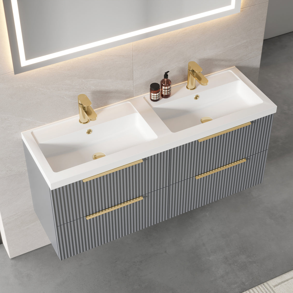 Fluted Front Wall Hung Vanity Basin Unit with Choice of Size, Colour and Handle Options